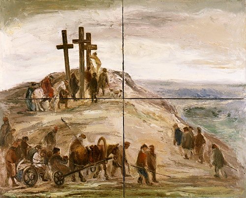Peasants make their way up to Calvary in Anatolii Slepyshev’s “The Procession,” a four-panel painting from the Moscow underground art scene. The Museum of Russian Art in south Minneapolis hosts 70 works in the exhibit “Concerning the Spiritual in Russian Art: 1965-2011” that runs through June 9. Images from the Kolodzei Art Foundation courtesy The Museum of Russian Art, Minneapolis
