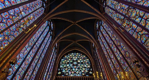 Interior of Sainte Chapelle in Paris, France
