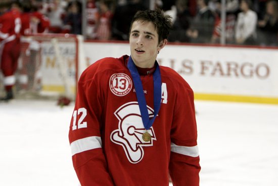 The day after the tournament, senior forward Grant Besse of Benilde-St. Margaret’s, pictured, was named Mr. Hockey. As a junior, Besse scored all five of his team’s goals in the Class AA championship game against Hill-Murray, a 5-2 win. Besse picked up where he left off last year, scoring 48 goals for the Red Knights this season. The team advanced to the Class 2A Section 6 finals, losing to Way­zata 5-2.