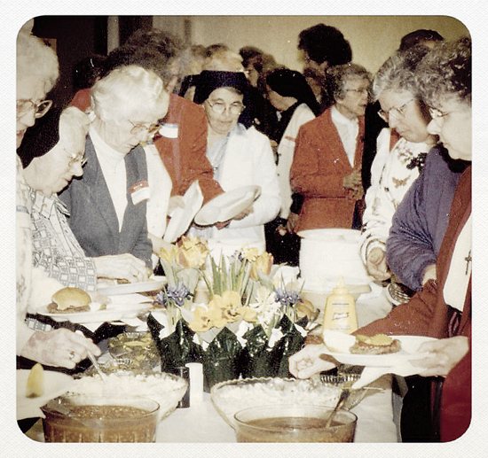 Sisters attending the Nun’s Appreciation Day enjoy a buffet-style meal in this photo from 1997.  Photo courtesy of Linus Ulfig