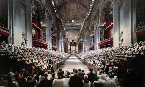 18 cutline opening Pope John XXIII leads the opening session of the Second Vatican Council in St. Peter’s Basilica at the Vatican Oct. 11, 1962. A total of 2,540 cardinals, patriarchs, archbishops and bishops from around the world attended the opening session. CNS/Giuliani