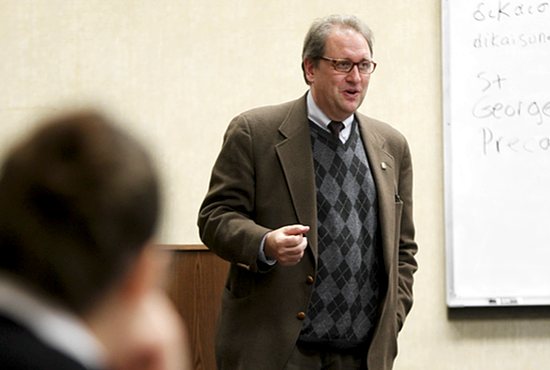 Dale Ahlquist teaches a theology class at Chesterton Academy in St. Louis Park. Dave Hrbacek/The Catholic Spirit