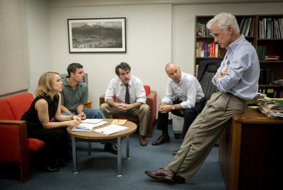 Rachel McAdams, Mark Ruffalo, Brian d'Arcy James, Michael Keaton and John Slattery star in a scene from the movie "Spotlight," which chronicles the Boston Globe's uncovering of the clergy sex abuse scandal in the Archdiocese of Boston in 2002. CNS photo/Open Road Films