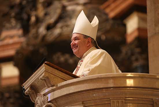 Archbishop Bernard Hebda preaches the homily at his installation Mass at the Cathedral of St. Paul in St. Paul May 13. Dave Hrbacek/The Catholic Spirit