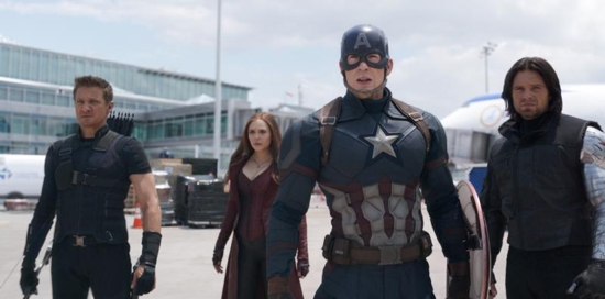 Jeremy Renner, Elizabeth Olsen, Chris Evans and Sebastian Stan star in a scene from the movie "Marvel's Captain America: Civil War." The Catholic News Service classification is A-III -- adults. The Motion Picture Association of America rating is PG-13 -- parents strongly cautioned. Some material may be inappropriate for children under 13. CNS photo/Disney