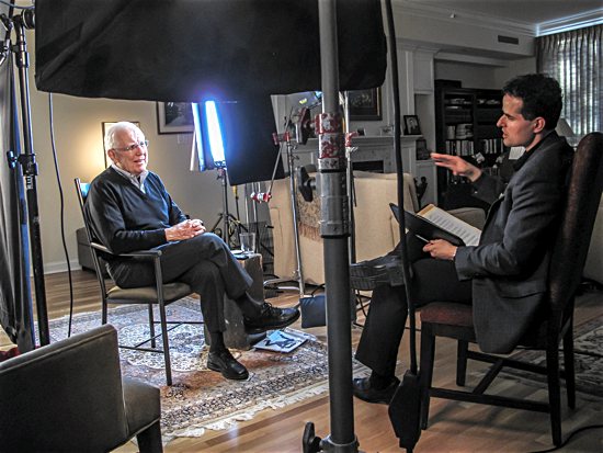 Director David Naglieri interviews former U.S. President Ronald Reagan’s national security adviser, Richard Allen, in his Denver home as part of the documentary “Liberating a Continent: John Paul II and the Fall of Communism.” The documentary will be broadcast on PBS stations throughout the month of June. CNS