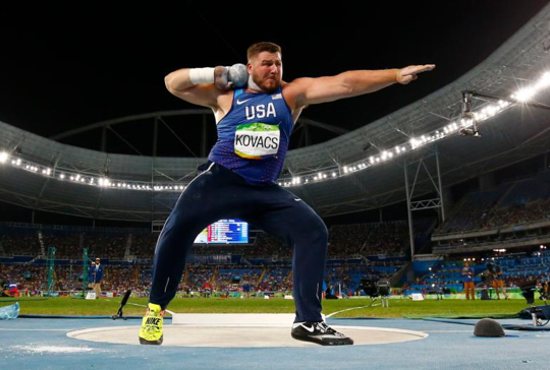 U.S. track and field athlete Joe Kovacs competes during the men's shot put final Aug. 18 at the Olympics in Rio de Janeiro. He won silver. The Pennsylvania native is a Knight of Columbus and a 2007 graduate of Bethlehem Catholic High School in the Diocese of Allentown, Pa. CNS photo/Kai Pfaffenbach, Reuters