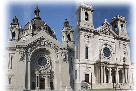 The Cathedral of St. Paul in St. Paul, left, and the Basilica of St. Mary in Minneapolis. Dave Hrbacek/The Catholic Spirit