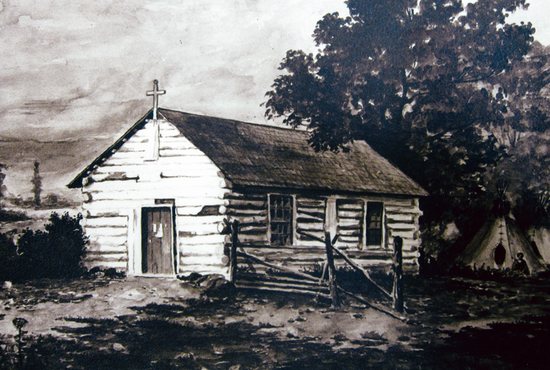 A log cabin built in 1841 served as the first cathedral in the Archdiocese of St. Paul and Minneapolis. It was called the Chapel of St. Paul and housed the Cathedral’s first parishioners. Courtesy Cathedral of St. Paul