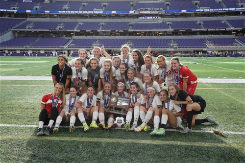 Benilde-St. Margaret’s in St. Louis Park won its second consecutive girls state soccer championship Nov. 3 at US Bank Stadium. Maren Noble, a senior midfielder, scored two goals for Benilde-St. Margaret’s in a 2-1 win over Mankato West for a second-straight Class A title. BSM finished the season 18-4-1.