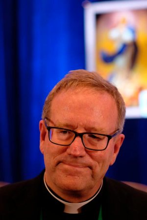 Auxiliary Bishop Robert E. Barron of Los Angeles attends a news conference Nov. 13 at the fall general assembly of the U.S. Conference of Catholic Bishops in Baltimore.