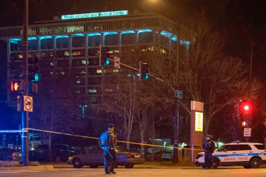 A crime scene at Mercy Hospital and Medial Center in Chicago is seen Nov. 19 following a shooting