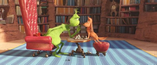 The Grinch, voiced by Benedict Cumberbatch, is seen with Max the dog in the animated movie "Dr. Seuss' The Grinch."