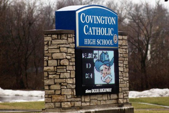 A marquee for Covington Catholic High School is seen Jan. 23 in Park Hills, Ky. Days after an encounter took place between Covington Catholic High School students and a Native American tribal leader in Washington, the Diocese of Covington announced it would begin a third-party investigation into what happened at the foot of the Lincoln Memorial following the annual March for Life Jan. 18.