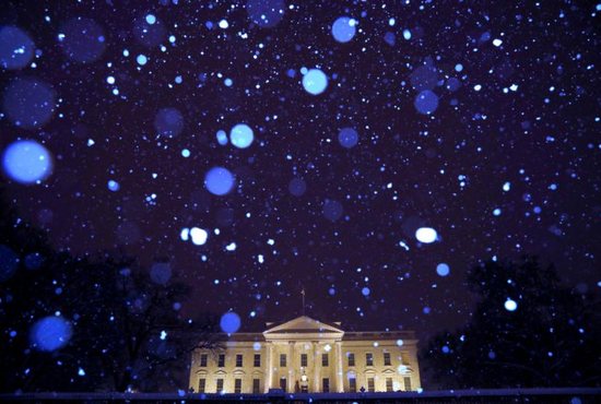 The White House is seen during a snowstorm in the early hours of Jan. 14.