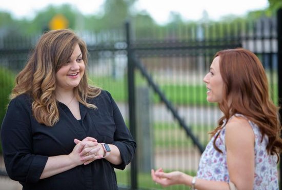 Abby Johnson, left, is seen on the set of the movie "Unplanned" with actress Ashley Bratcher, who plays her. The movie details the story of Johnson, a former Planned Parenthood administrator who quit that job to join the pro-life movement after her up-close interaction with abortion.