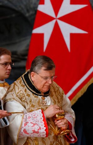 U.S. Cardinal Raymond L. Burke, a canon lawyer and former grand master of the Knights of Malta, is pictured in a Feb 20, 2015, photo. Internal documents relating to the public crisis that led to his resignation of the grand master of the Knights of Malta in 2017 were released by WikiLeaks.