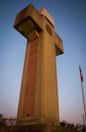 A cross-shaped monument, a landmark in Bladensburg, Md., is pictured in this 2017 photo. It was constructed in 1925 as a memorial to 49 men from Prince George's County, Md., lost in World War I. 