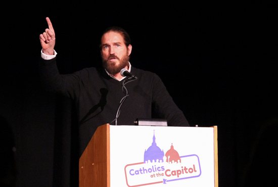 Jim Caviezel speaks at Catholics at the Capitol.