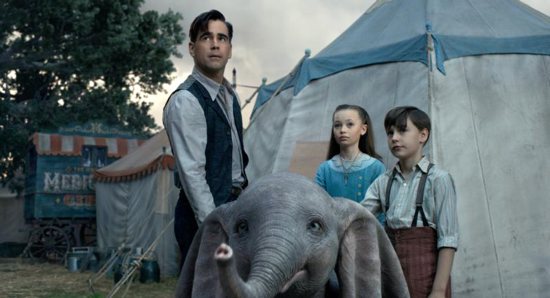 Colin Farrell, Nico Parker and Finley Hobbins star in a scene from the movie "Dumbo." The Catholic News Service classification is A-II -- adults and adolescents. The Motion Picture Association of America rating is PG -- parental guidance suggested. Some material may not be suitable for children.