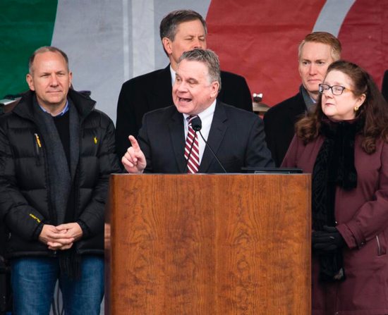 U.S. Rep. Chris Smith, R-N.J., speaks during the annual March for Life rally in Washington Jan. 18, 2019. The Catholic congressman is urging members of the House to vote on the Born-Alive Abortion Survivors Protection Act.