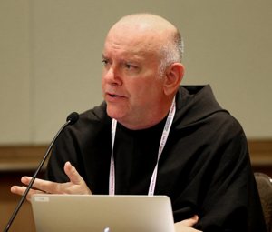 Franciscan Father Sean Sheridan, president of Franciscan University of Steubenville, Ohio, is pictured July 2, 2017, during the Catholic convocation in Orlando, Fla. Father Sheridan submitted his resignation to the board of trustees April 5, which the board accepted and announced it was immediately beginning the search for the university's seventh president.