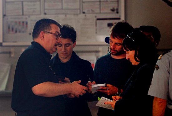 Father Jean-Marc Fournier, chaplain of the Paris Fire Brigade, talks with French journalists at a Paris fire station April 17, 2019. The priest led the effort to save religious artifacts from Notre Dame Cathedral during the April 15 fire. 