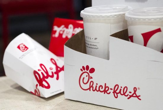 Drink and sandwich containers are seen on a customer's table at a New York City Chick-fil-A restaurant Oct. 3, 2015. The archbishop of San Antonio has said to "let the marketplace decide," following his city's decision to ban a Chick-fil-A outlet at San Antonio's airport over its stand on traditional marriage.