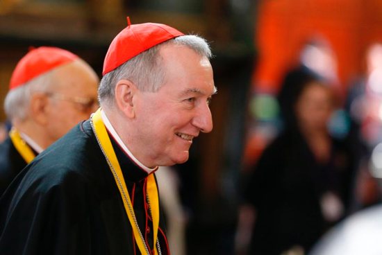Cardinal Pietro Parolin, Vatican secretary of state, arrives for Pope Francis' mid-morning prayer with contemplative nuns at the Shrine of Our Lord of the Miracles in Lima, Peru, Jan. 21, 2018.