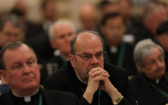 Bishops listen to speakers on the first day of the spring general assembly of the U.S. Conference of Catholic Bishops in Baltimore June 11, 2019. 