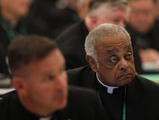 Washington Archbishop Wilton D. Gregory listens to a speaker on the first day of the spring general assembly of the U.S. Conference of Catholic Bishops in Baltimore June 11, 2019.