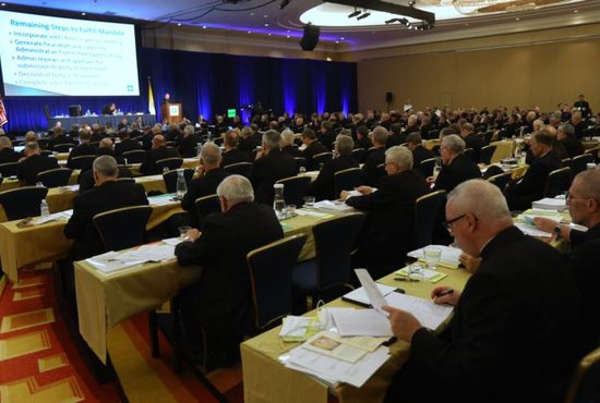 Archbishop Jose H. Gomez of Los Angeles, vice president of the U.S. Conference of Catholic Bishops, speaks on the first day of the spring general assembly of the USCCB in Baltimore June 11, 2019. 