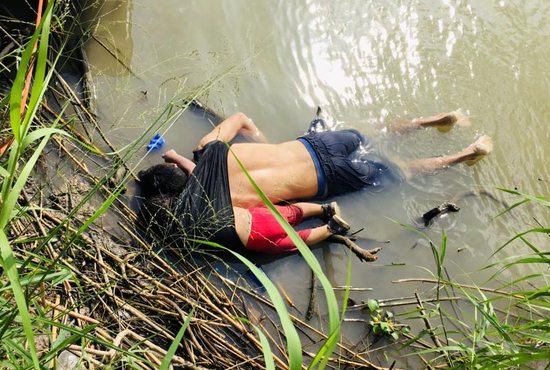 The bodies of Salvadoran migrant Oscar Alberto Martinez Ramirez and his 23-month-old daughter, Valeria, are seen June 24, 2019, after they drowned in the Rio Grande in Matamoro, Mexico, while trying to reach the United States.
