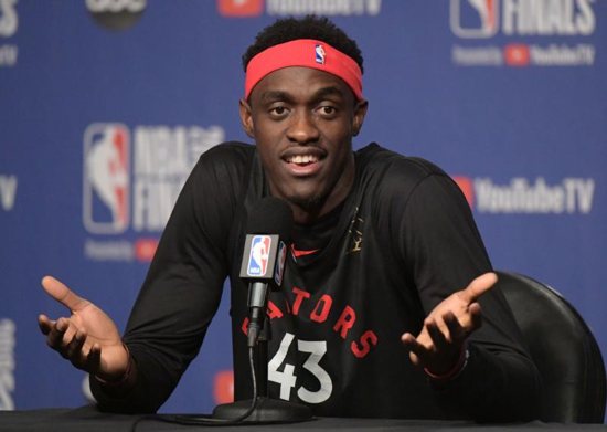 Toronto Raptors forward Pascal Siakam answers questions during a news conference on Media Day for the NBA Finals at Scotiabank Arena in Toronto May 29, 2019.