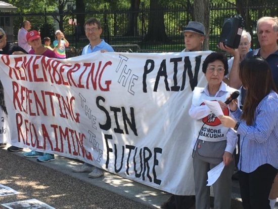 Michiko Kodama, with glasses at far right, is seen in Washington with other peace activists near the White House 