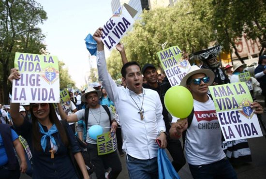 Activists participate in an anti-abortion march in Mexico City
