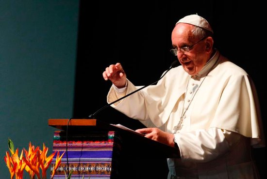 Pope Francis speaks at the second World Meeting of Popular Movements in Santa Cruz, Bolivia