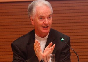 Bishop Paul Tighe, adjunct secretary of the Pontifical Council for Culture, speaks at the conference, "The Common Good in the Digital Age," at the Vatican Sept. 26, 2019. The Vatican-sponsored conference brought together Silicon Valley CEOs and technology specialists to discuss ethical issues faced in the digital age.