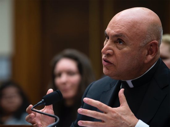 Auxiliary Bishop Mario E. Dorsonville of Washington, who is chairman of the U.S. bishops' migration committee, addresses the House Judiciary Subcommittee on Immigration and Citizenship in Washington Feb. 27, 2020.