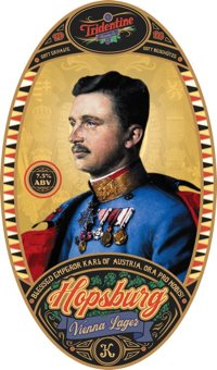 This illustration shows the label on the Tridentine Brewing Co.'s Hopsburg Vienna Lager, named for Blessed Karl of Austria, who was one of the last monarchs belonging to the House of Habsburg-Lorraine. The Catholic family that operates the home-brewing company in northern Illinois has named some of its creations after saints. 