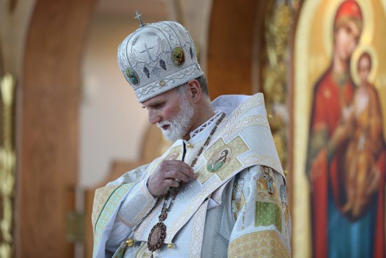 Metropolitan Archbishop Borys Gudziak of the Ukrainian Catholic Archeparchy of Philadelphia prays during his enthronement at the Ukrainian Catholic Cathedral of the Immaculate Conception June 4, 2019.