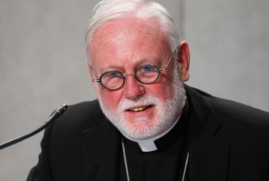 Archbishop Paul R. Gallagher, the Vatican foreign minister, speaks at a news conference at the Vatican June 25, 2021. Archbishop Gallagher traveled to Ukraine, May 18, 2022, for a three-day visit.