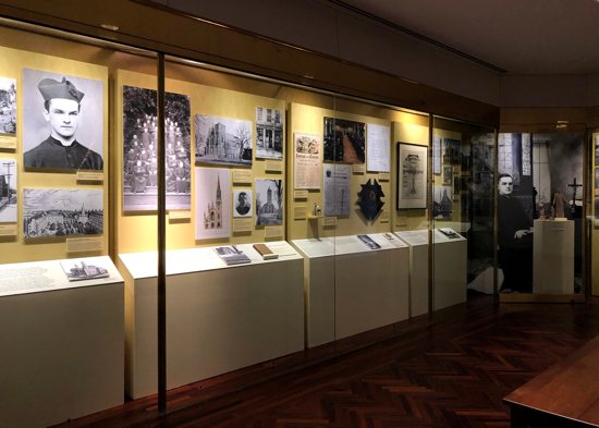 The updated "McGivney Gallery" is seen at the Blessed Michael McGivney Pilgrimage Center in New Haven, Conn., in early August 2022. Blessed McGivney, a sainthood candidate, founded the Knights of Columbus in 1882.
