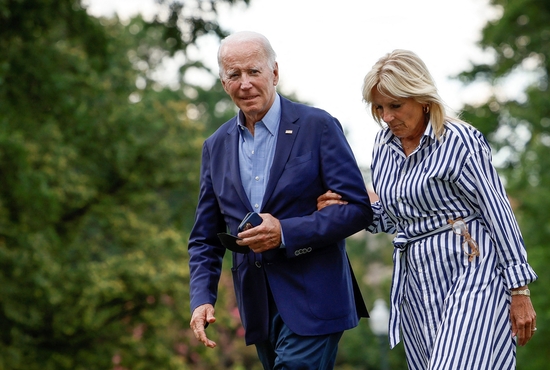 President Joe Biden and first lady Jill Biden arrive at the White House in Washington Aug. 8, 2022, following a trip to flood-ravaged eastern Kentucky.