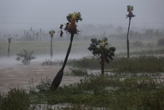 Flooding is seen in Consulacion del Sur, Cuba, as Hurricane Ian makes landfall early Sept. 27, 2022.