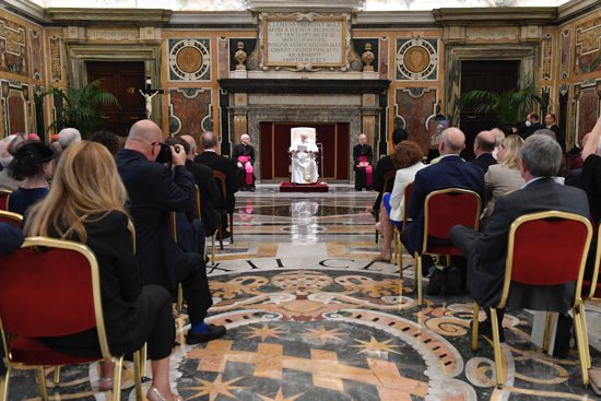 Pope Francis leads an audience with members of the Pontifical Academy of Sciences at the Vatican Sept. 10, 2022. The pope said scientific research and discoveries must be placed at the service of peace, development and protection of the planet. 