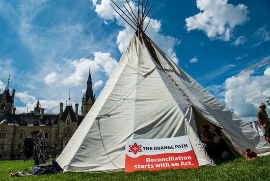 A teepee stands in front of Parliament in Ottawa, Ontario, Aug. 21, 2021. A new papal statement on the Doctrine of Discovery is expected soon. 
