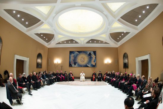 Pope Francis leads a meeting with the presidents and coordinators of the regional assemblies of the Synod of Bishops at the Vatican Nov. 28, 2022. Archbishop Timothy P. Broglio, president of the U.S. Conference of Catholic Bishops, attended the meeting.