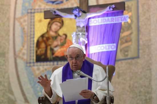 Pope Francis delivers his homily during a Lenten penance service March 17, 2023, in the Rome parish of St. Mary of Graces at Trionfale.
